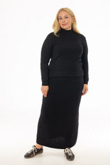 Black Stitched Knit Maxi Skirt
