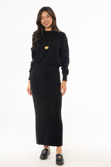 Black Stitched Knit Maxi Skirt