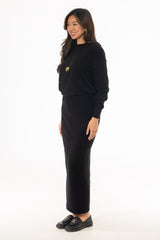 Black Stitched Knit Maxi Skirt