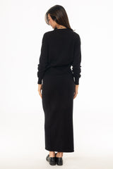Black Stitched Knit Maxi Skirt