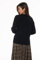 Black Stitched Knit Sweater