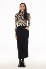 Black Straight Denim Maxi Skirt