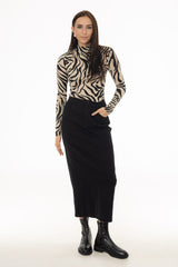 Black Straight Denim Maxi Skirt