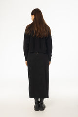 Black Straight Denim Maxi Skirt