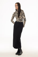 Black Straight Denim Maxi Skirt
