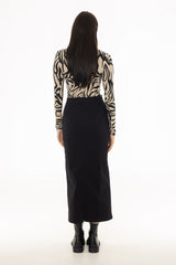 Black Straight Denim Maxi Skirt