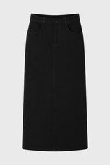 Black Straight Denim Maxi Skirt