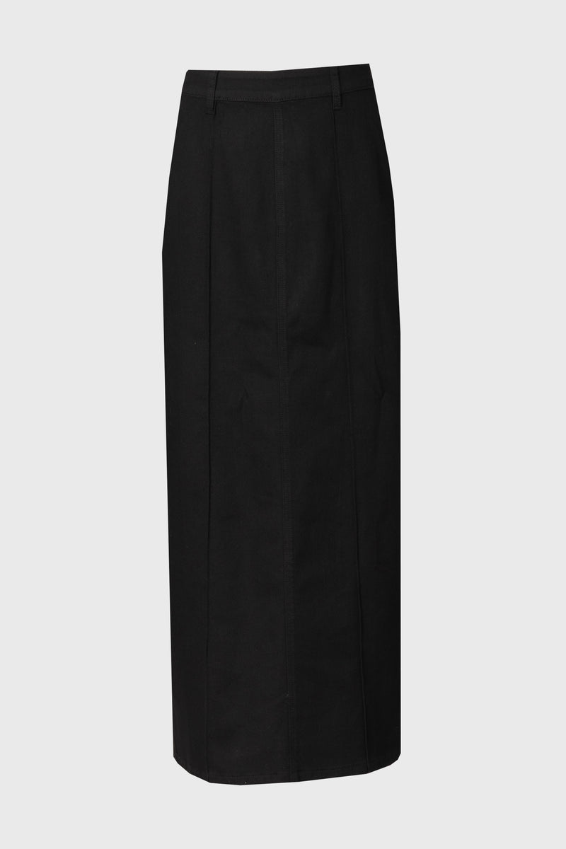 Black Straight Denim Maxi Skirt