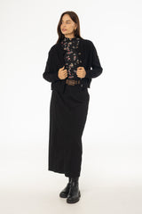 Black Straight Denim Maxi Skirt