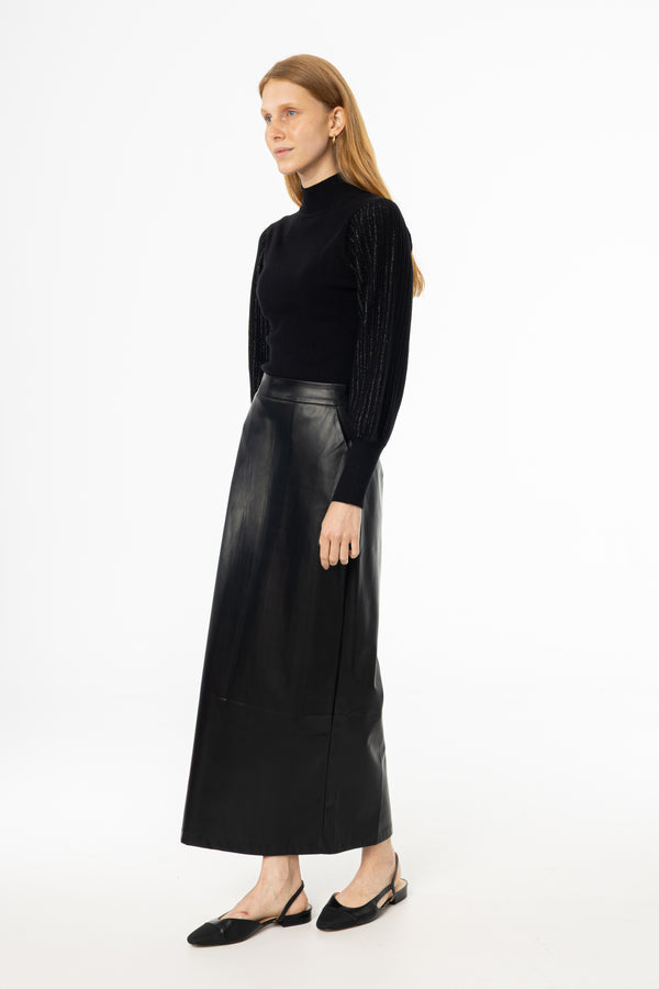 Black Straight Vegan Leather Skirt