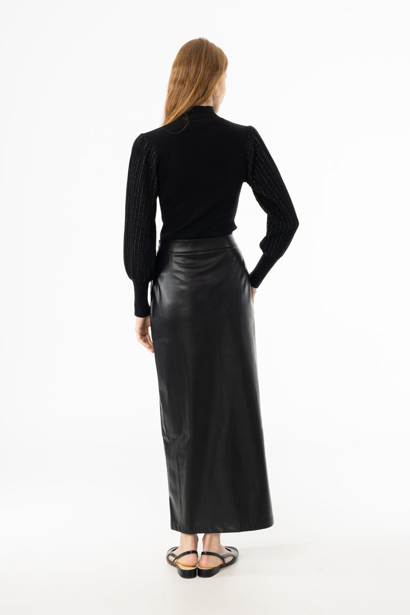 Black Straight Vegan Leather Skirt