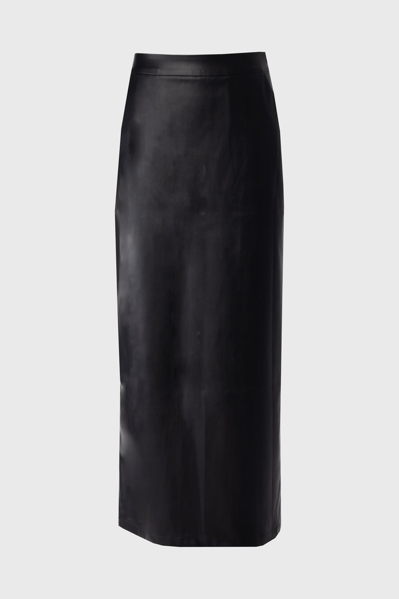 Black Straight Vegan Leather Skirt