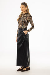 Black Straight Vegan Leather Skirt