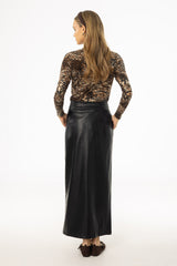 Black Straight Vegan Leather Skirt