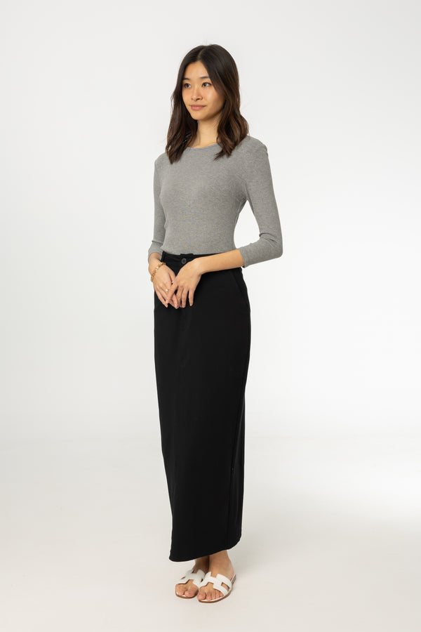Black Stretch Cotton Maxi Skirt