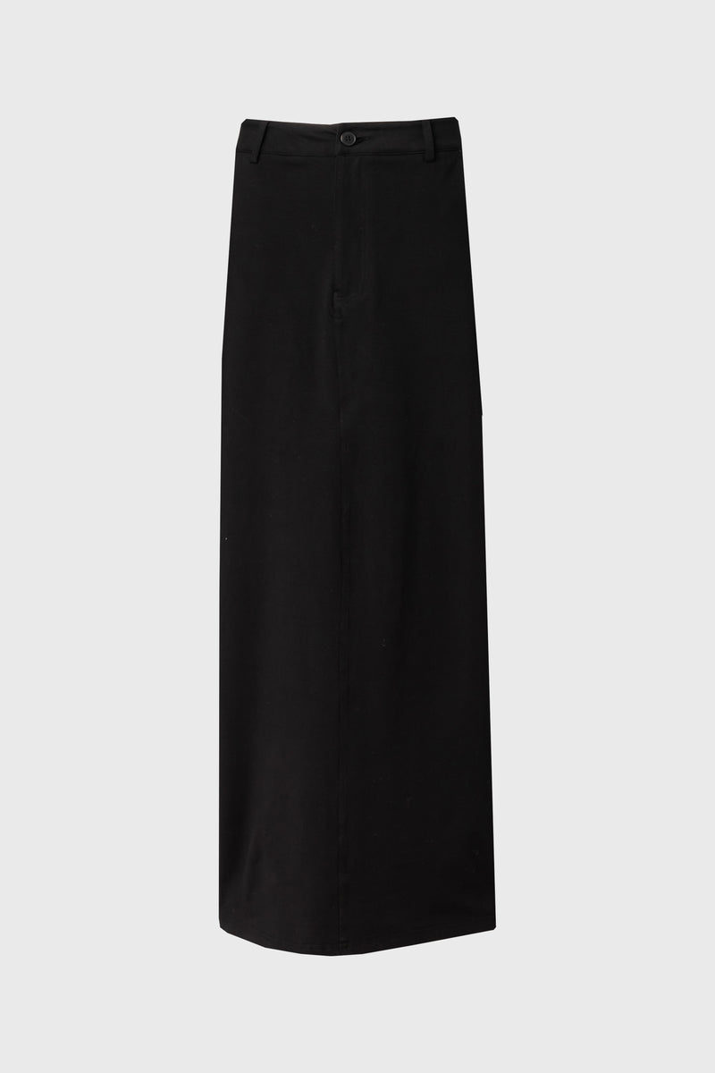 Black Stretch Cotton Maxi Skirt