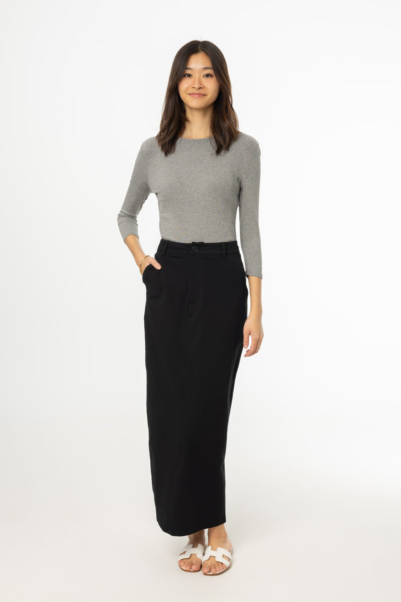 Black Stretch Cotton Maxi Skirt