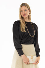 Black Stretch Silk Feel Blouse