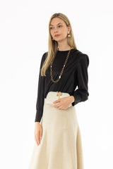 Black Stretch Silk Feel Blouse