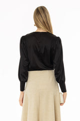 Black Stretch Silk Feel Blouse