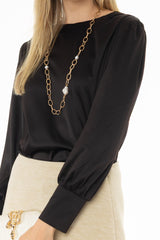 Black Stretch Silk Feel Blouse
