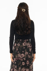Black Striped Mesh Mock Neck Top