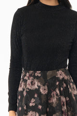 Black Striped Mesh Mock Neck Top