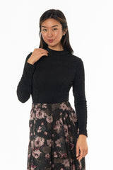 Black Striped Mesh Mock Neck Top