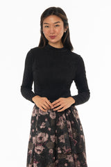 Black Striped Mesh Mock Neck Top