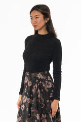 Black Striped Mesh Mock Neck Top