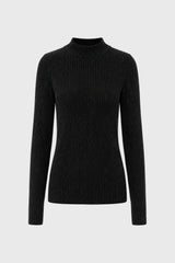 Black Striped Mesh Mock Neck Top