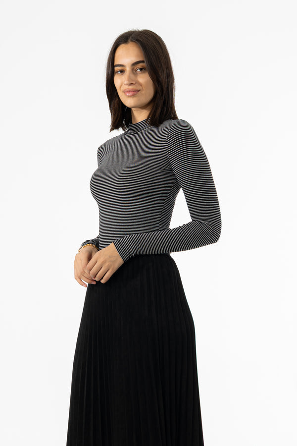 Black Striped Mock Neck Top