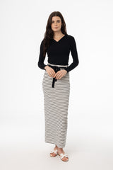 Black Striped Stretch Maxi Skirt