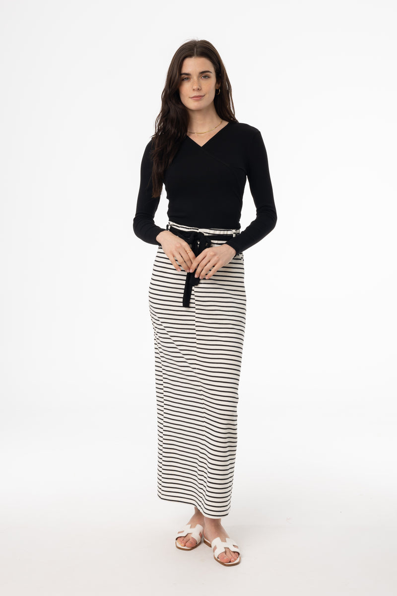 Black Striped Stretch Maxi Skirt