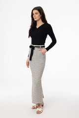 Black Striped Stretch Maxi Skirt