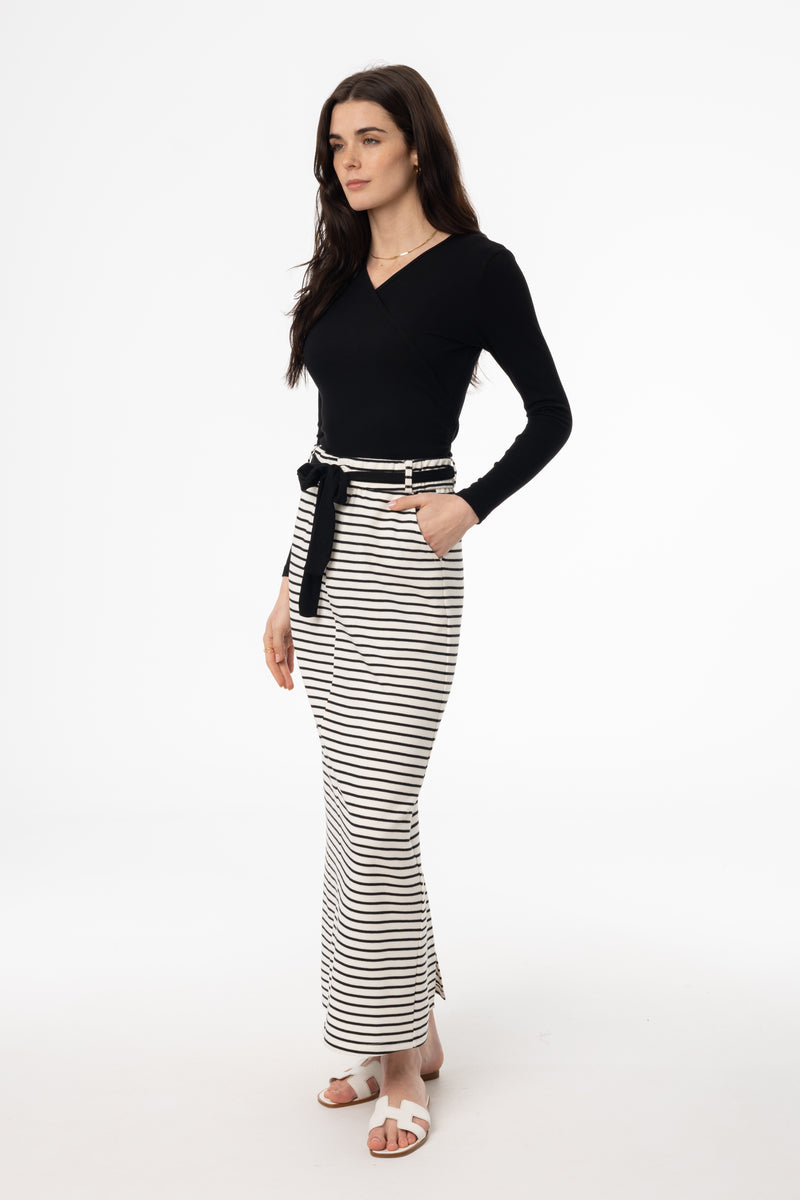 Black Striped Stretch Maxi Skirt