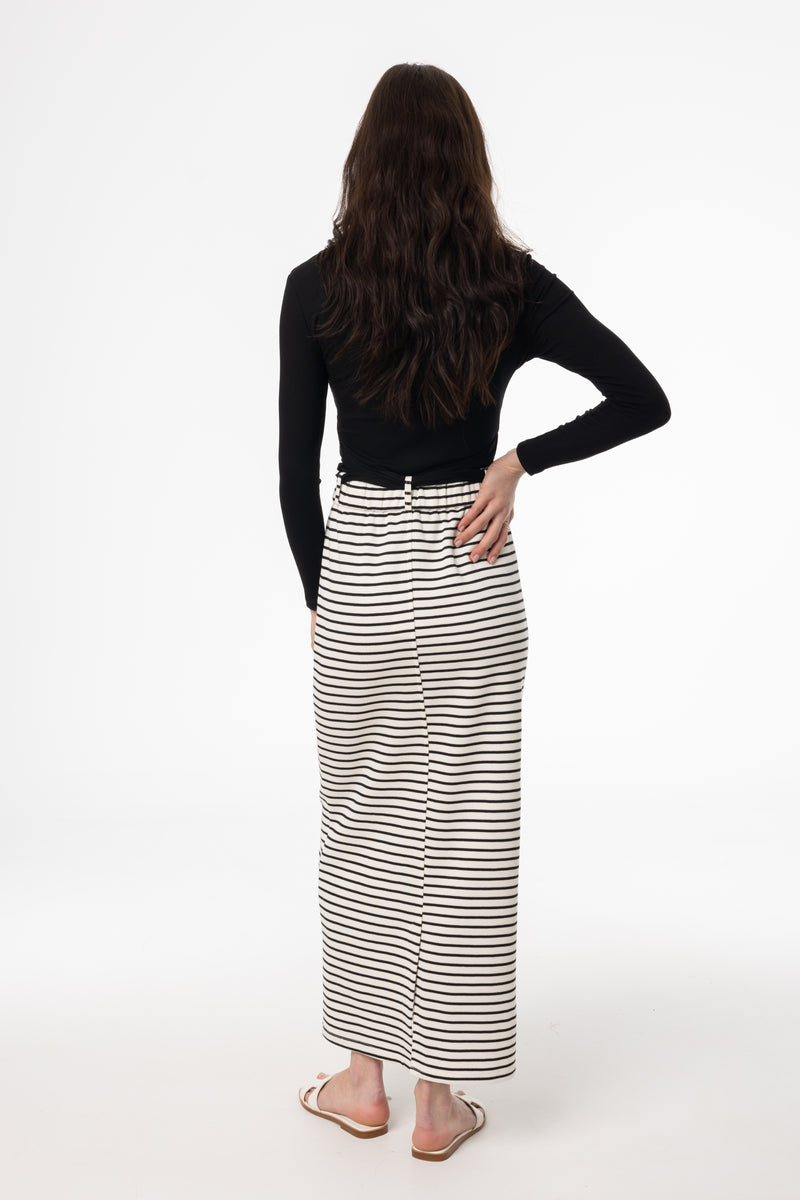 Black Striped Stretch Maxi Skirt