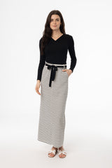 Black Striped Stretch Maxi Skirt