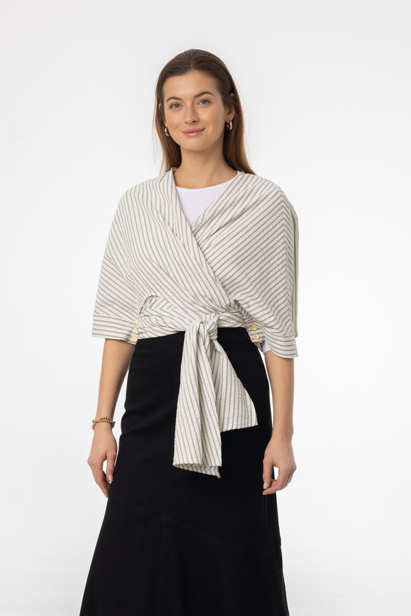 Black Striped Wrap Blouse