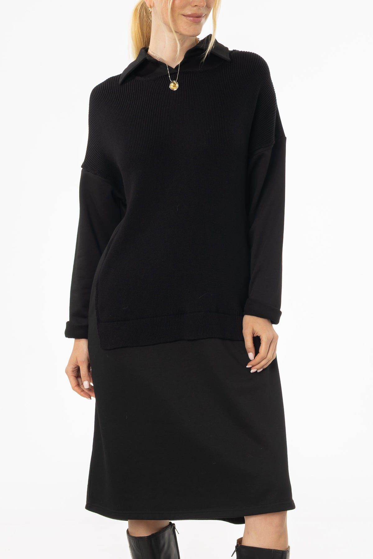 fashion nova black mesh dress Black Sweater Shirt Dress – BLANK