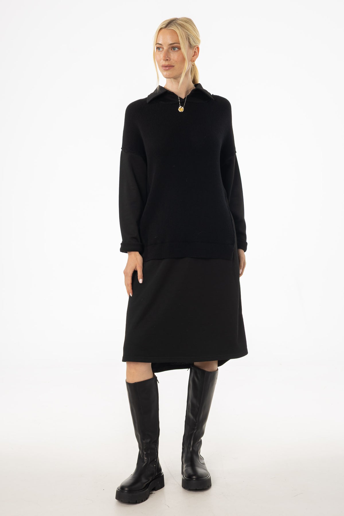 Black Sweater Shirt Dress – BLANK - Main Image