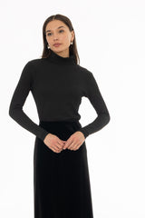 Black Textured Turtleneck Top