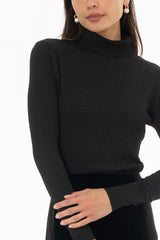 Black Textured Turtleneck Top