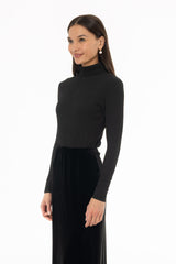 Black Textured Turtleneck Top