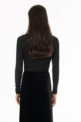 Black Textured Turtleneck Top