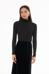 Black Textured Turtleneck Top