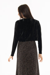Black Textured Velour Cardigan