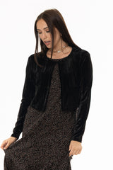 Black Textured Velour Cardigan