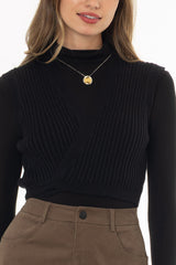 Black Tie Knit Overlay Top