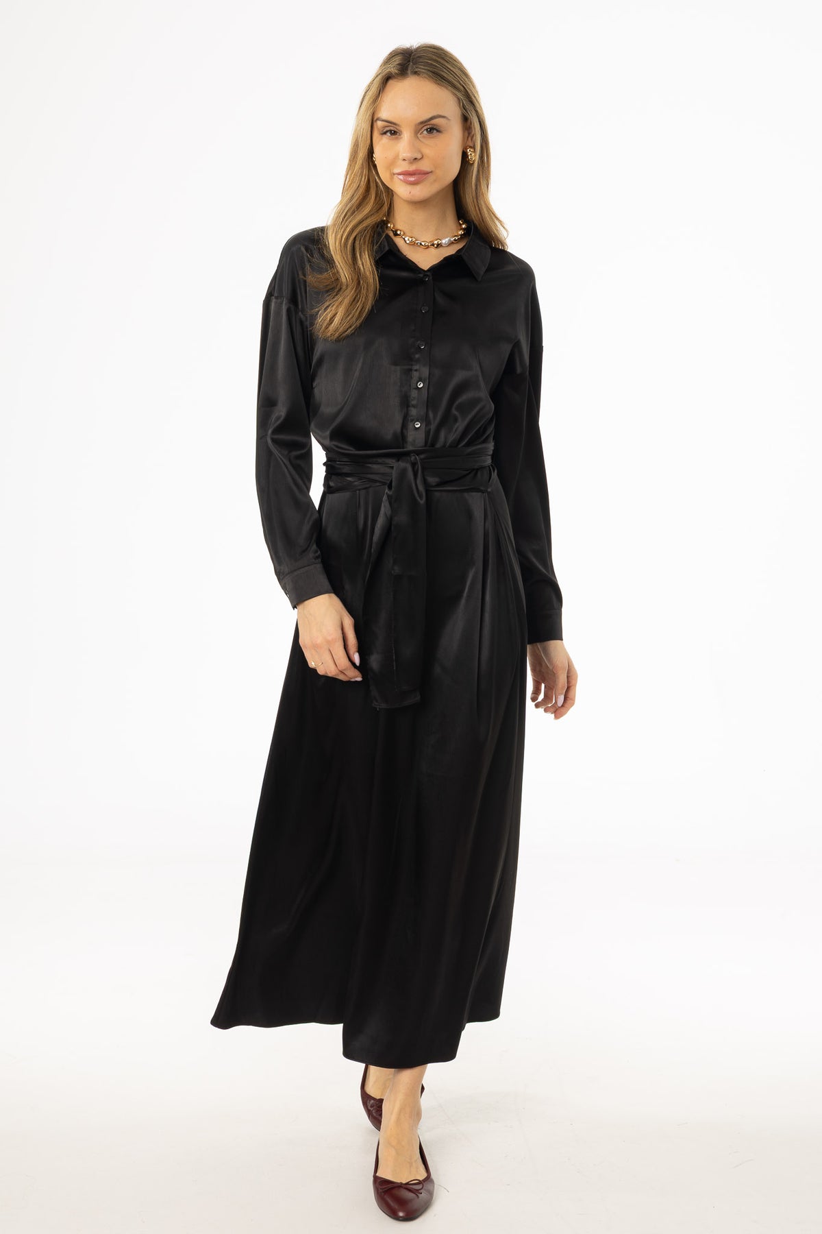 black dress silk Black Silk Satin Slip Dress, Midi Length With Slit, Adjustable Straps